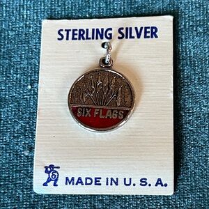 Sterling Silver Six Flags Red & Silver Charm Pendant